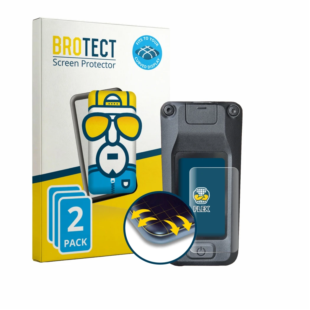 Parte frontale di una confezione del prodotto con il logo del marchio BROTECT. Accanto è raffigurato il dispositivo Amflow DJI