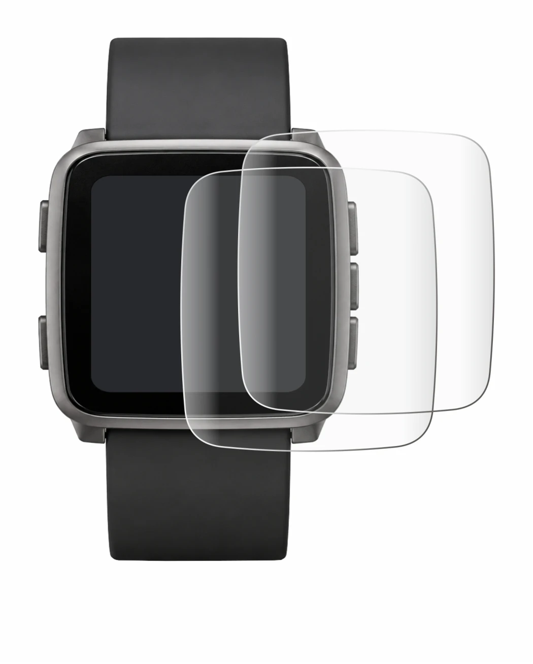 Immagine del dispositivo Pebble Time 2 2026 con un'ampia varietà di protezioni per lo schermo.