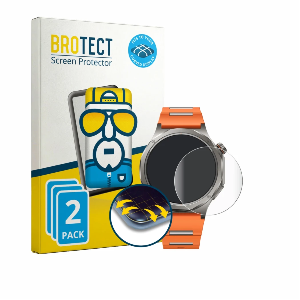 Parte frontale di una confezione del prodotto con il logo del marchio BROTECT. Accanto è raffigurato il dispositivo Oppo Watch