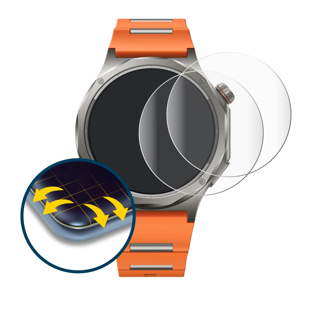 Immagine del dispositivo Oppo Watch X3 con un'ampia varietà di protezioni per lo schermo.