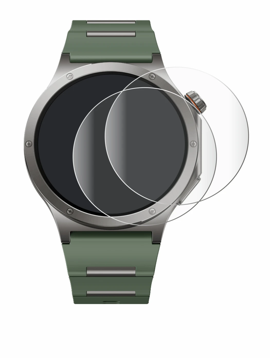 Immagine del dispositivo OnePlus Watch 4 con un'ampia varietà di protezioni per lo schermo.