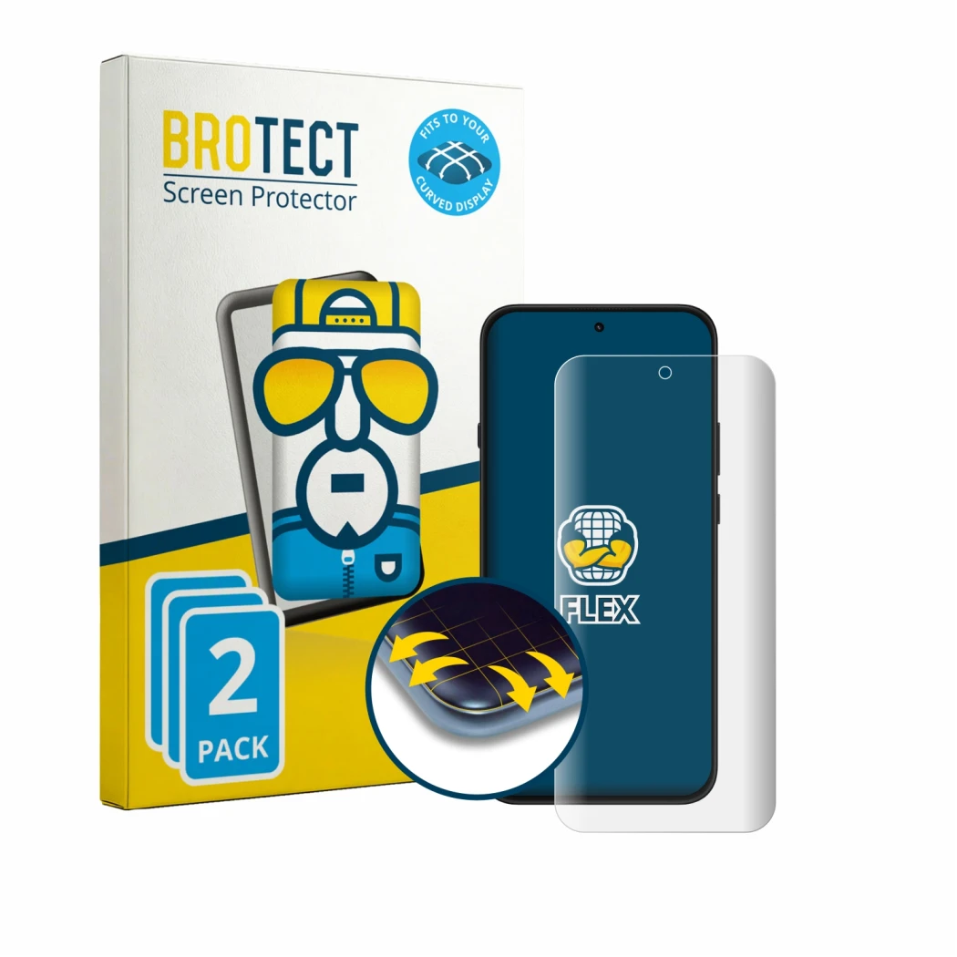 Parte frontale di una confezione del prodotto con il logo del marchio BROTECT. Accanto è raffigurato il dispositivo Nothing Ph