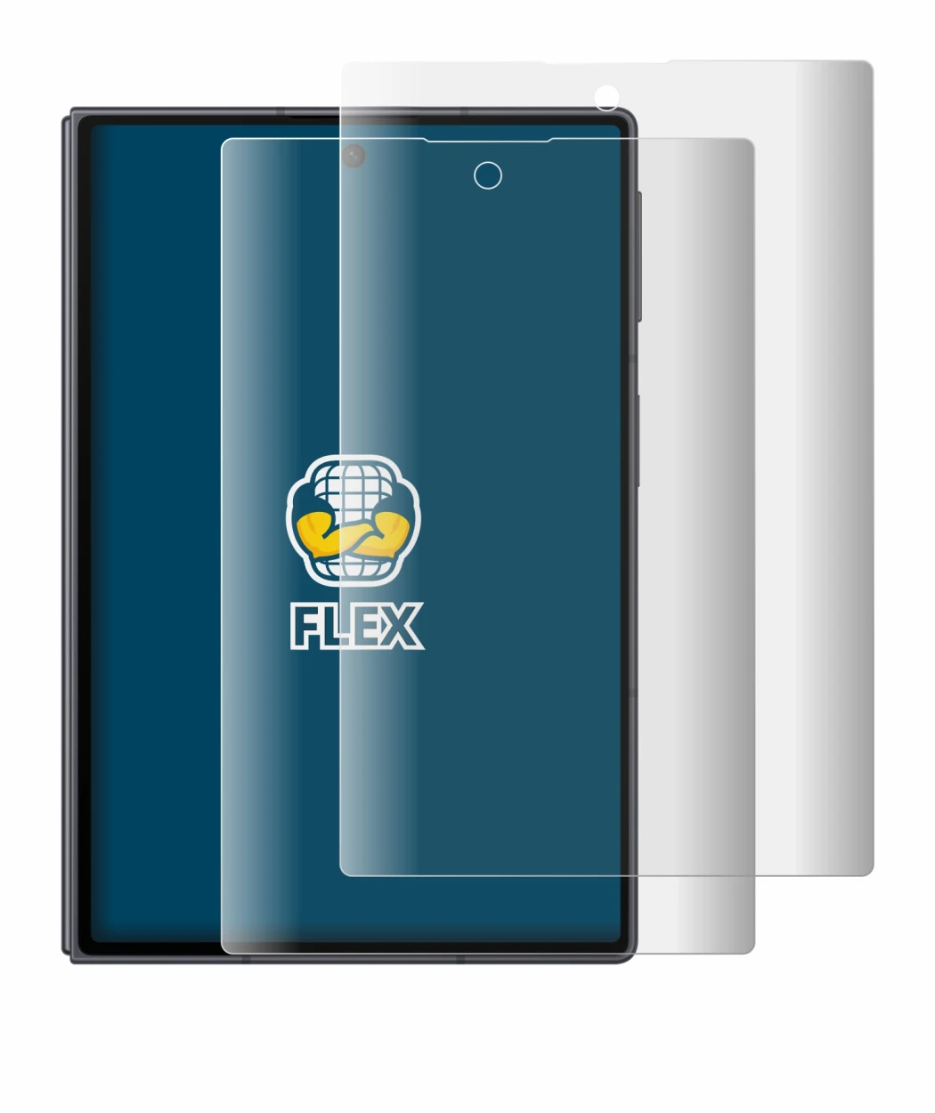 Immagine del dispositivo Samsung Galaxy Z Fold 8 con un'ampia varietà di protezioni per lo schermo.