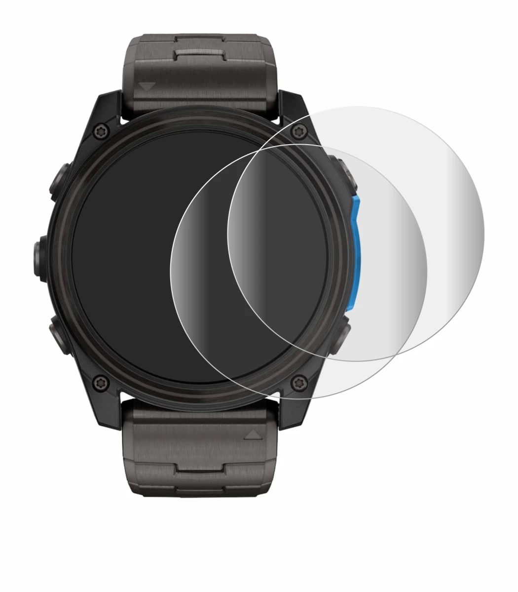 Immagine del dispositivo Garmin D2 Mach 2 (51 mm) con un'ampia varietà di protezioni per lo schermo.