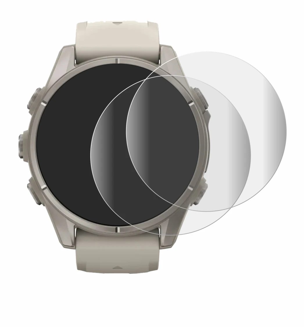 Immagine del dispositivo Garmin Fenix 9 (43 mm) con un'ampia varietà di protezioni per lo schermo.