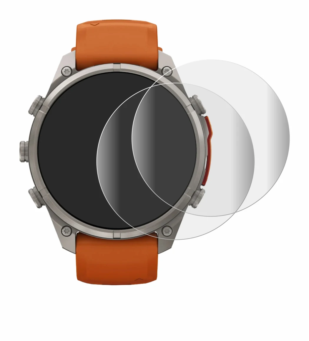 Immagine del dispositivo Garmin Fenix 9 Pro (47 mm) con un'ampia varietà di protezioni per lo schermo.