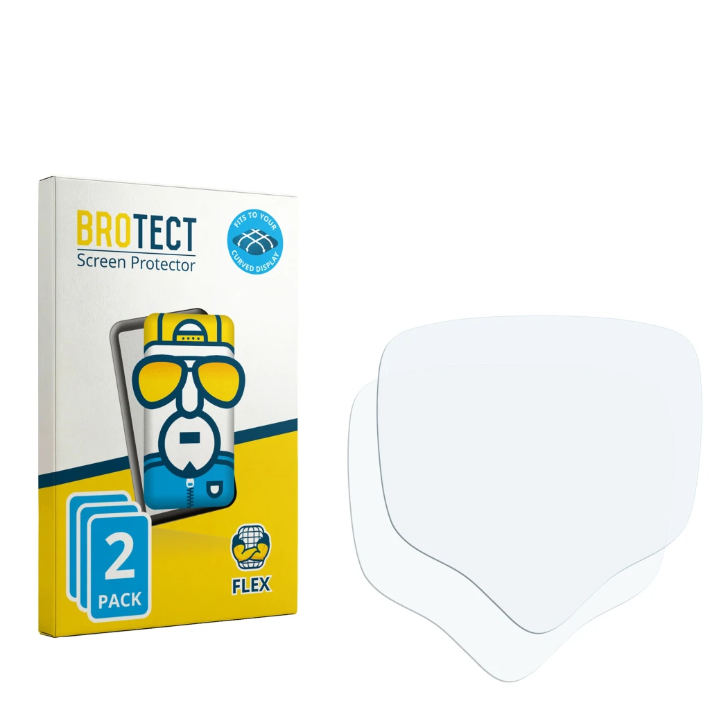 Parte frontale di una confezione del prodotto con il logo del marchio BROTECT. Accanto si trova la protezione per lo schermo c