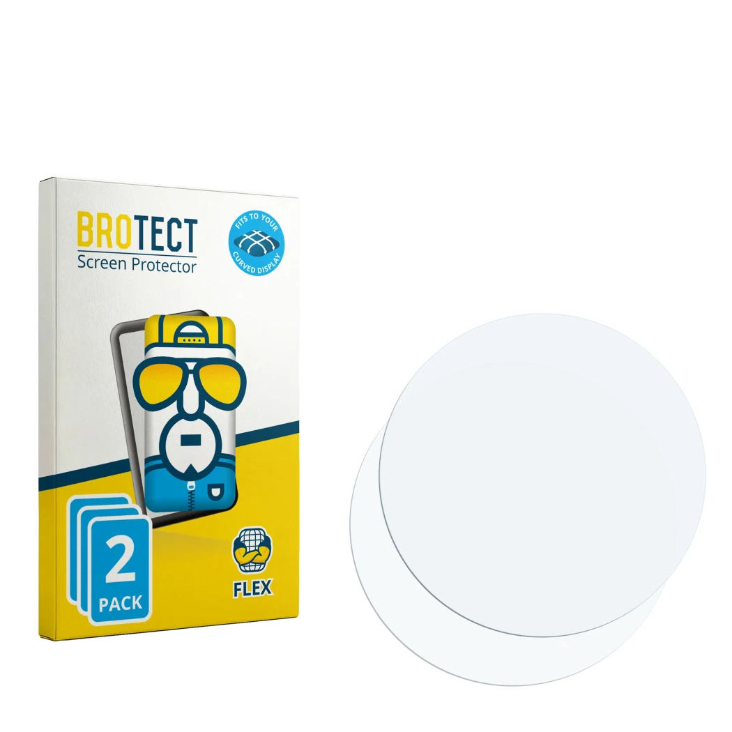Parte frontale di una confezione del prodotto con il logo del marchio BROTECT. Accanto si trova la protezione per lo schermo c