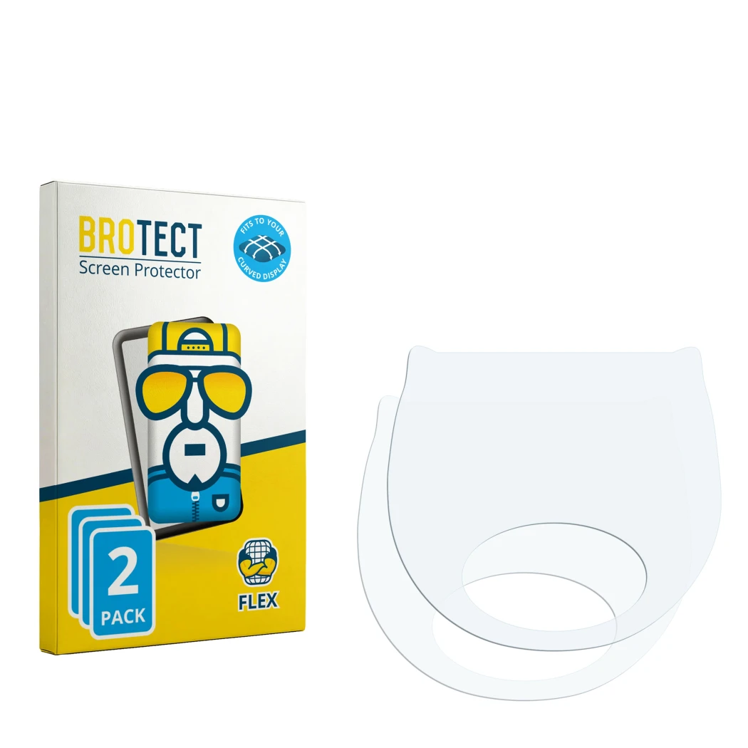 Parte frontale di una confezione del prodotto con il logo del marchio BROTECT. Accanto si trova la protezione per lo schermo c