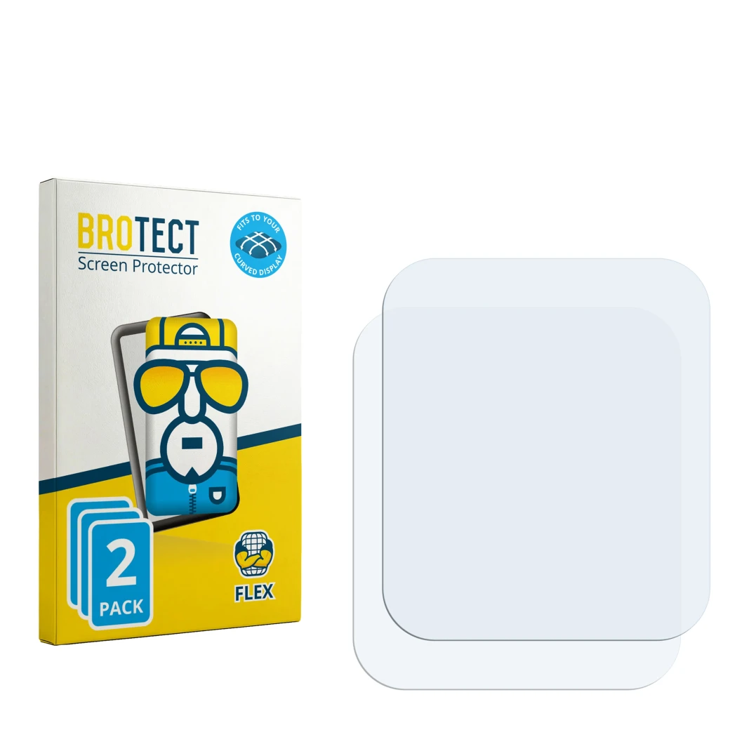 Parte frontale di una confezione del prodotto con il logo del marchio BROTECT. Accanto si trova la protezione per lo schermo c
