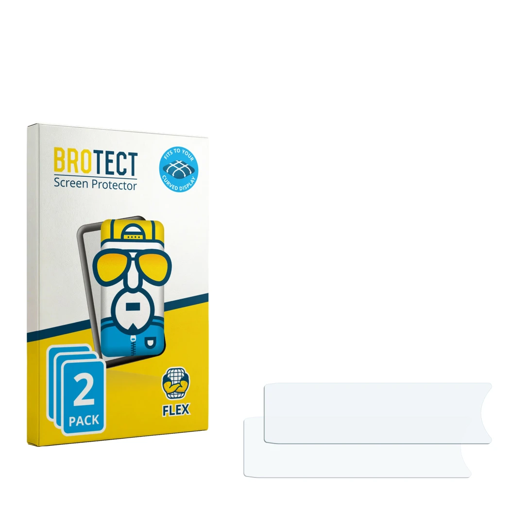 Parte frontale di una confezione del prodotto con il logo del marchio BROTECT. Accanto si trova la protezione per lo schermo c