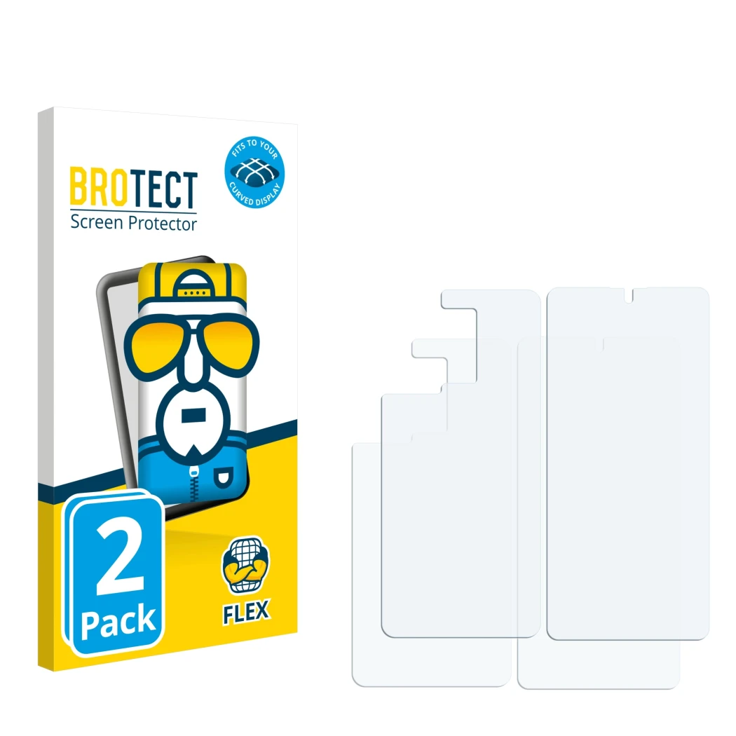 Parte frontale di una confezione del prodotto con il logo del marchio BROTECT. Accanto si trova la protezione per lo schermo c