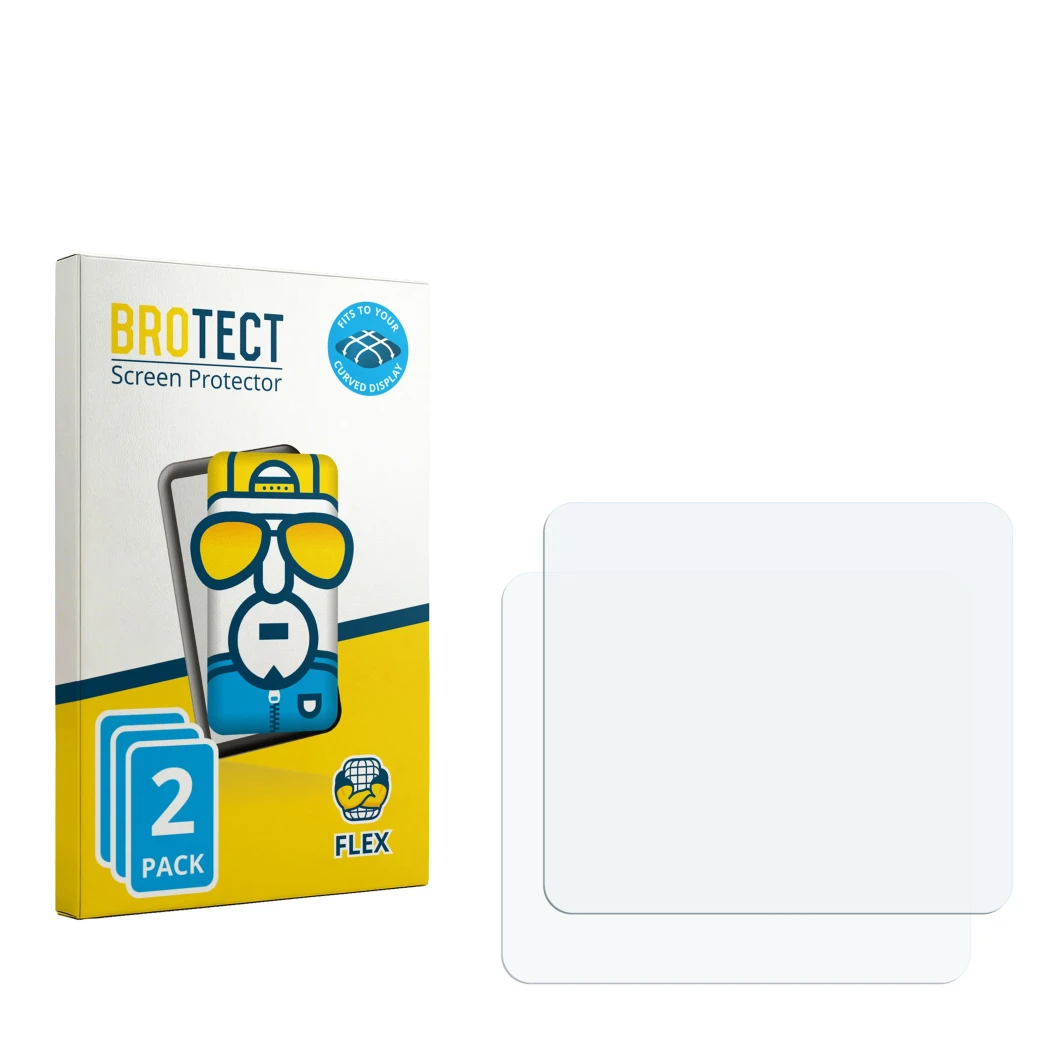 Parte frontale di una confezione del prodotto con il logo del marchio BROTECT. Accanto si trova la protezione per lo schermo c