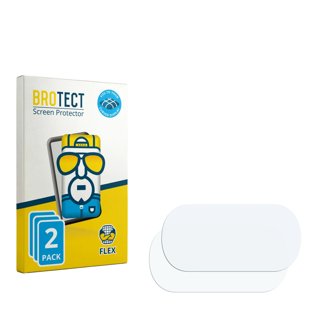 Parte frontale di una confezione del prodotto con il logo del marchio BROTECT. Accanto si trova la protezione per lo schermo c