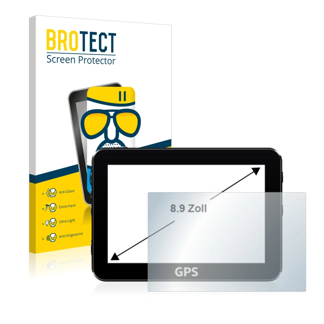 Parte frontale di una confezione del prodotto con il logo del marchio BROTECT. Accanto è raffigurato il dispositivo con la rel