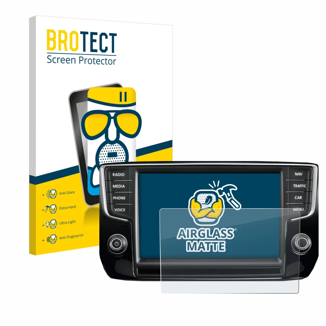 Parte frontale di una confezione del prodotto con il logo del marchio BROTECT. Accanto è raffigurato il dispositivo Volkswagen