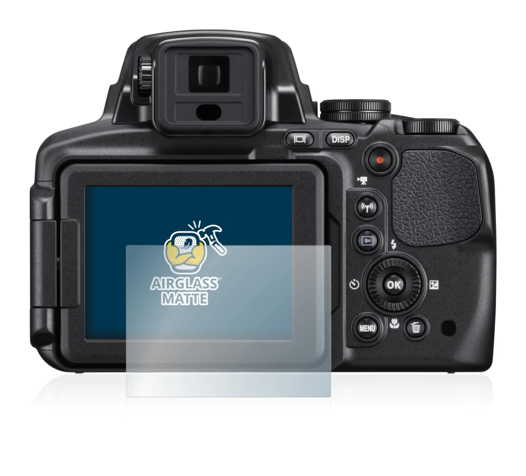 Immagine del dispositivo Nikon Coolpix P900 con un'ampia varietà di protezioni per lo schermo.