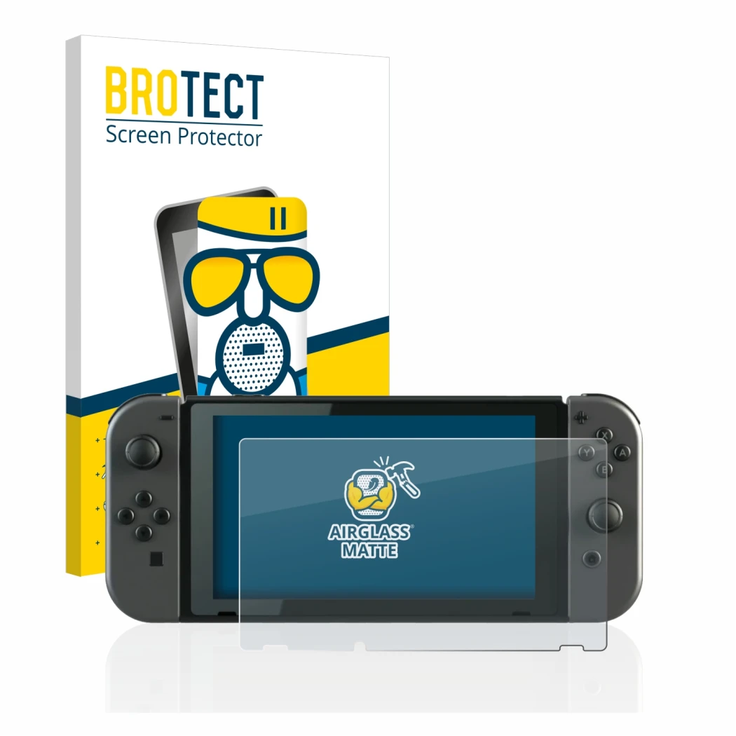 Parte frontale di una confezione del prodotto con il logo del marchio BROTECT. Accanto è raffigurato il dispositivo Nintendo S