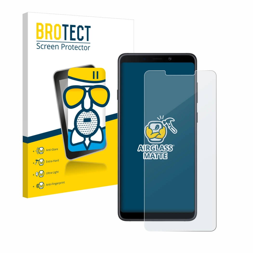 Parte frontale di una confezione del prodotto con il logo del marchio BROTECT. Accanto è raffigurato il dispositivo Samsung Ga