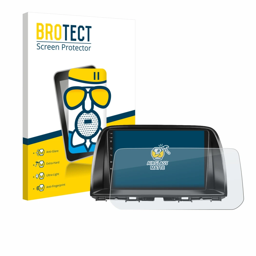 Parte frontale di una confezione del prodotto con il logo del marchio BROTECT. Accanto è raffigurato il dispositivo Mazda CX-5