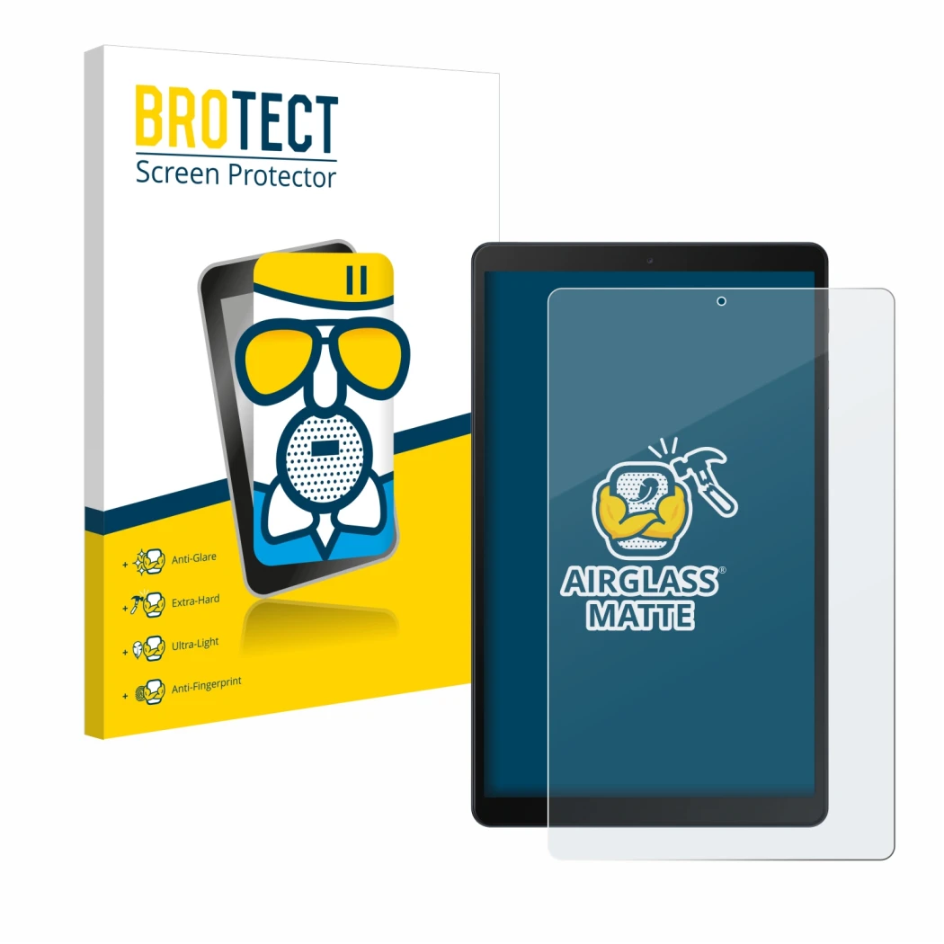 Parte frontale di una confezione del prodotto con il logo del marchio BROTECT. Accanto è raffigurato il dispositivo Samsung Ga