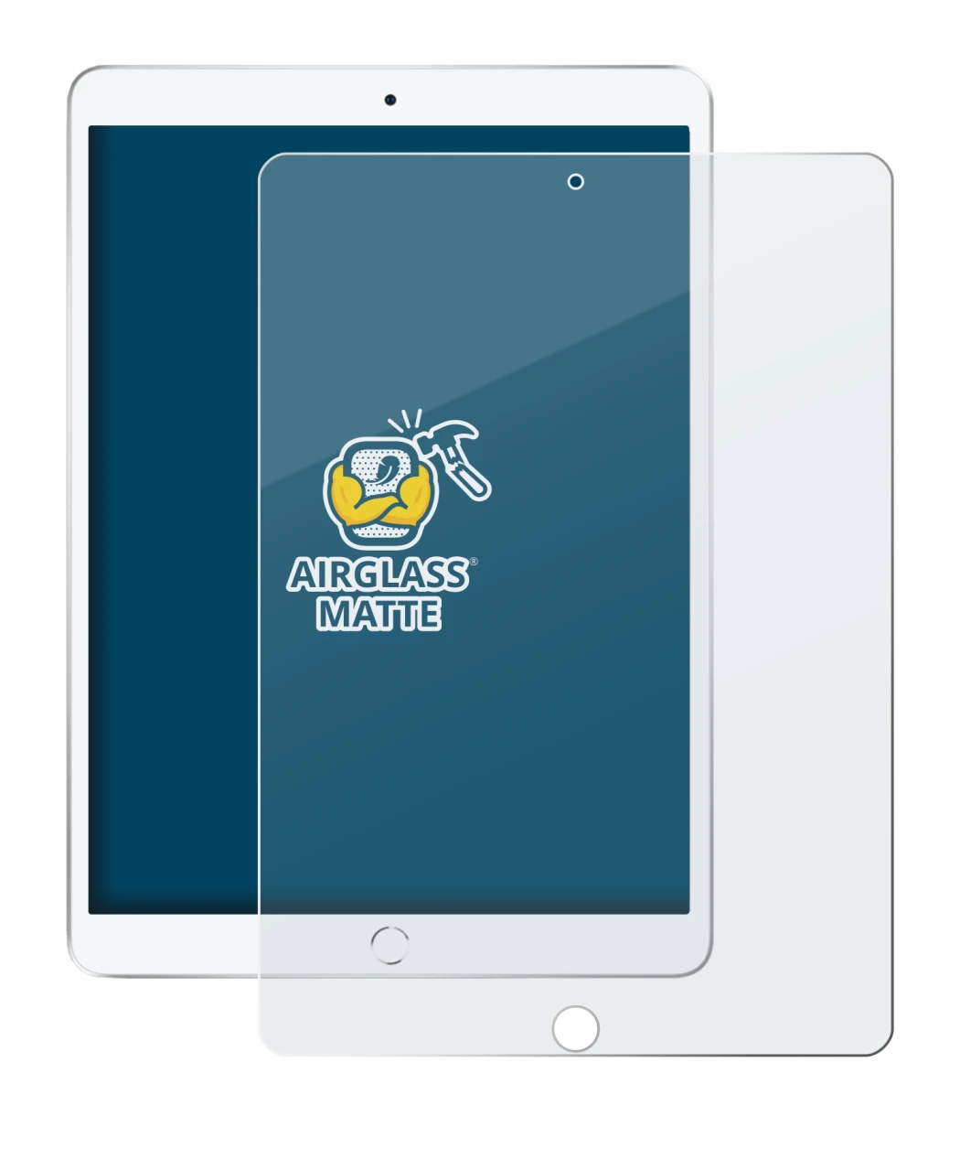 Immagine del dispositivo Apple iPad Air 2019 (3a Gen.) con un'ampia varietà di protezioni per lo schermo.