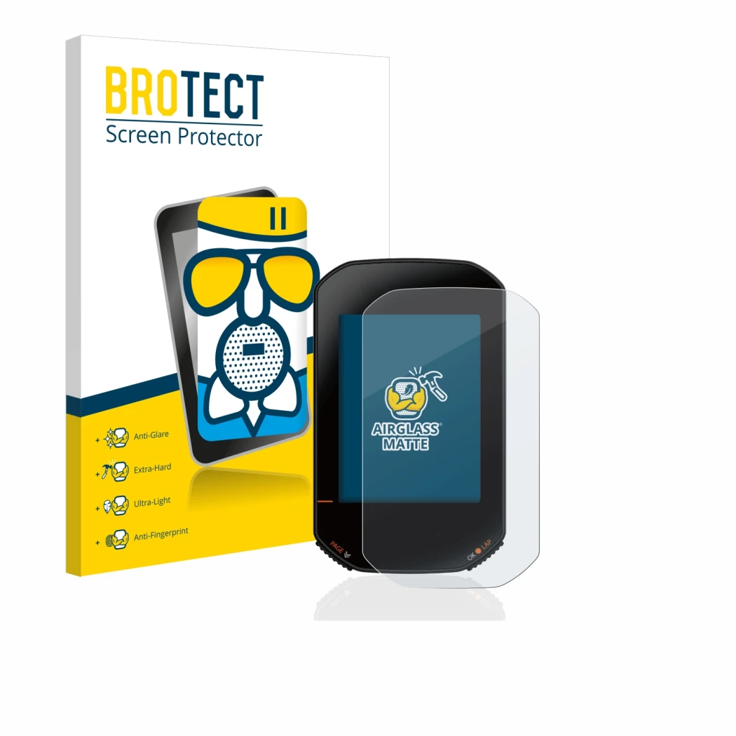 Parte frontale di una confezione del prodotto con il logo del marchio BROTECT. Accanto è raffigurato il dispositivo Bryton Rid