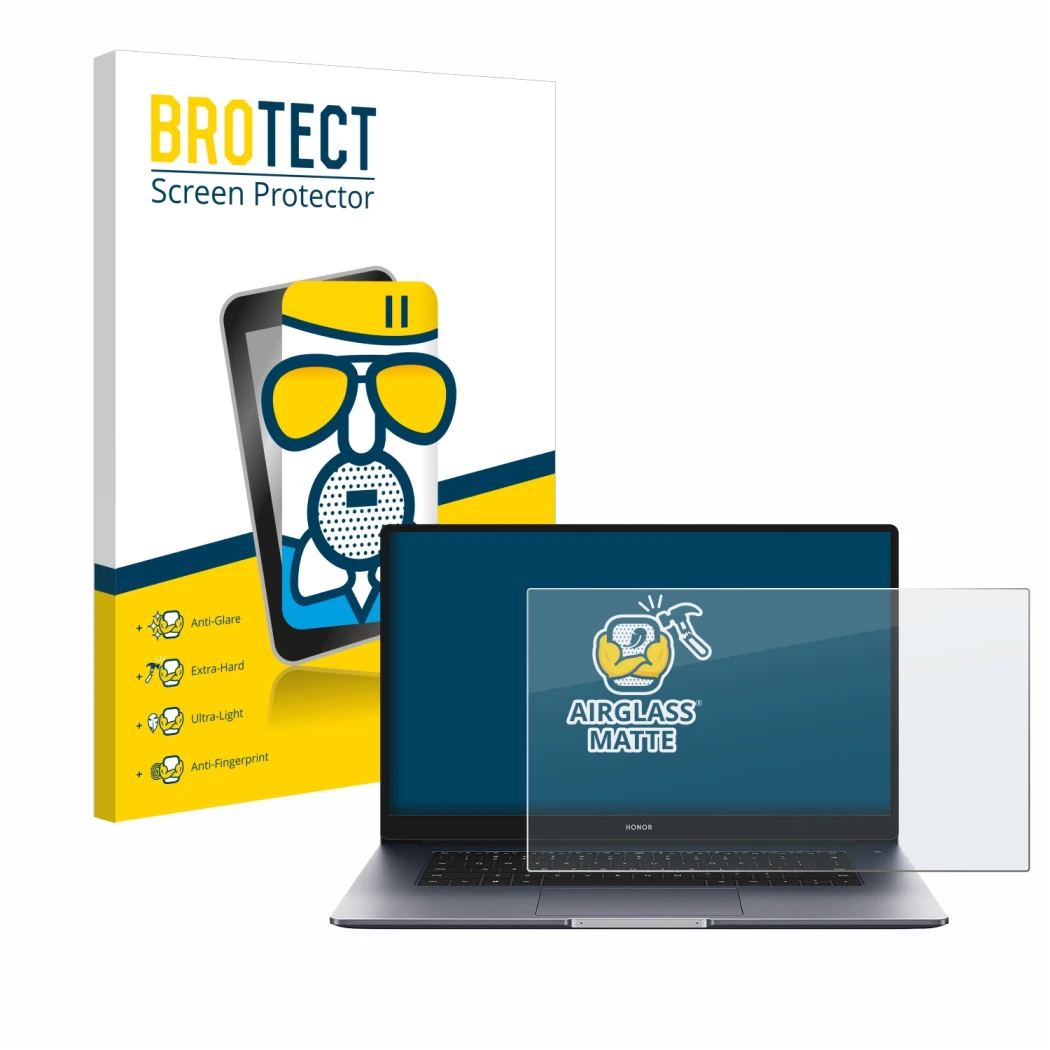 Parte frontale di una confezione del prodotto con il logo del marchio BROTECT. Accanto è raffigurato il dispositivo Honor Magi