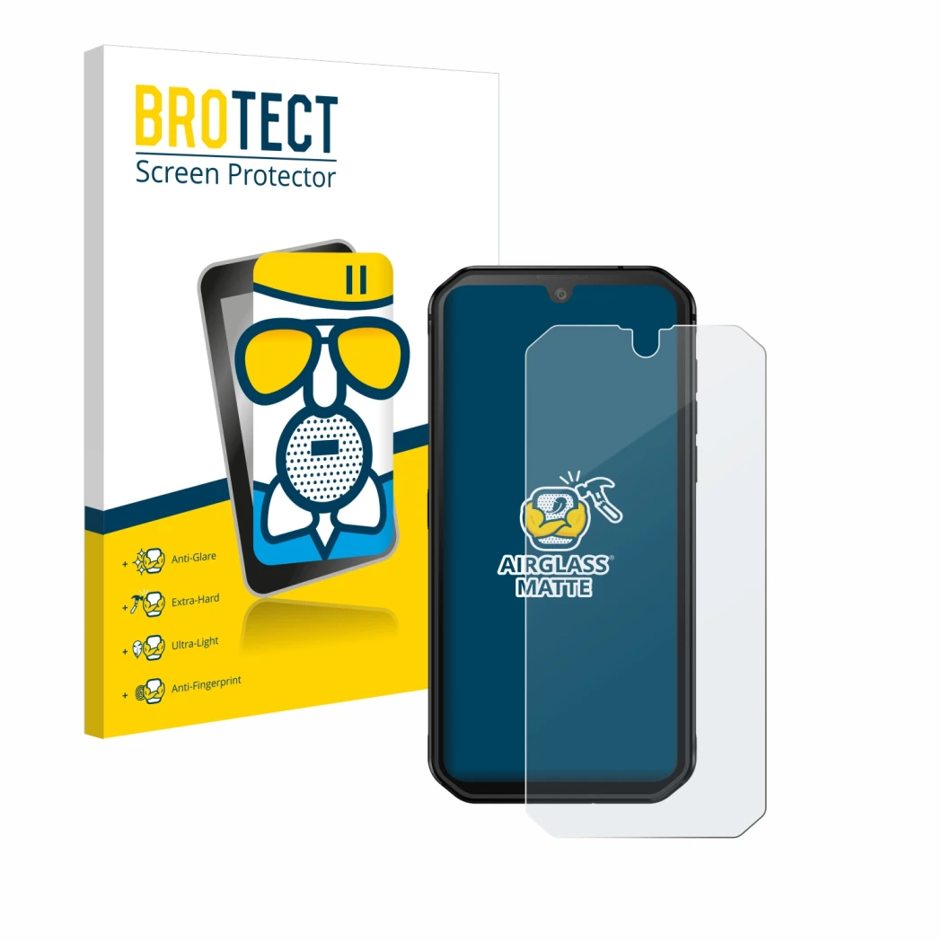 Parte frontale di una confezione del prodotto con il logo del marchio BROTECT. Accanto è raffigurato il dispositivo Blackview