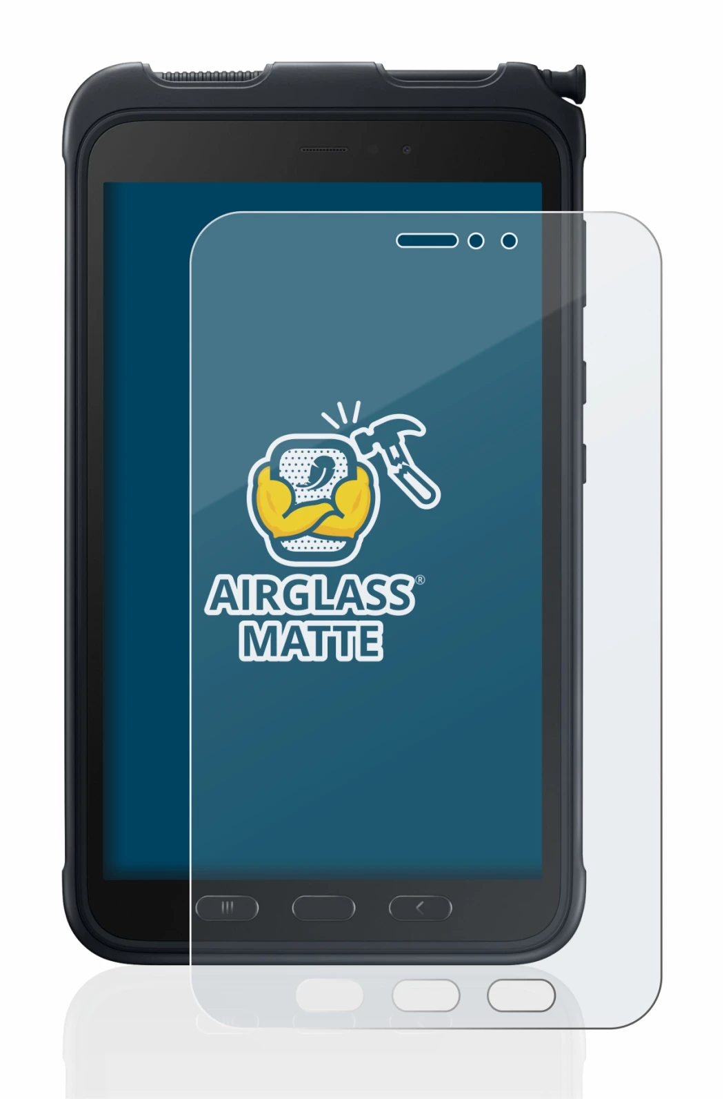 Immagine del dispositivo Samsung Galaxy Tab Active 3 con un'ampia varietà di protezioni per lo schermo.