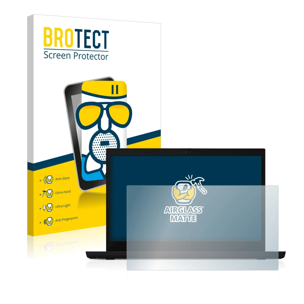 Parte frontale di una confezione del prodotto con il logo del marchio BROTECT. Accanto è raffigurato il dispositivo Lenovo Thi