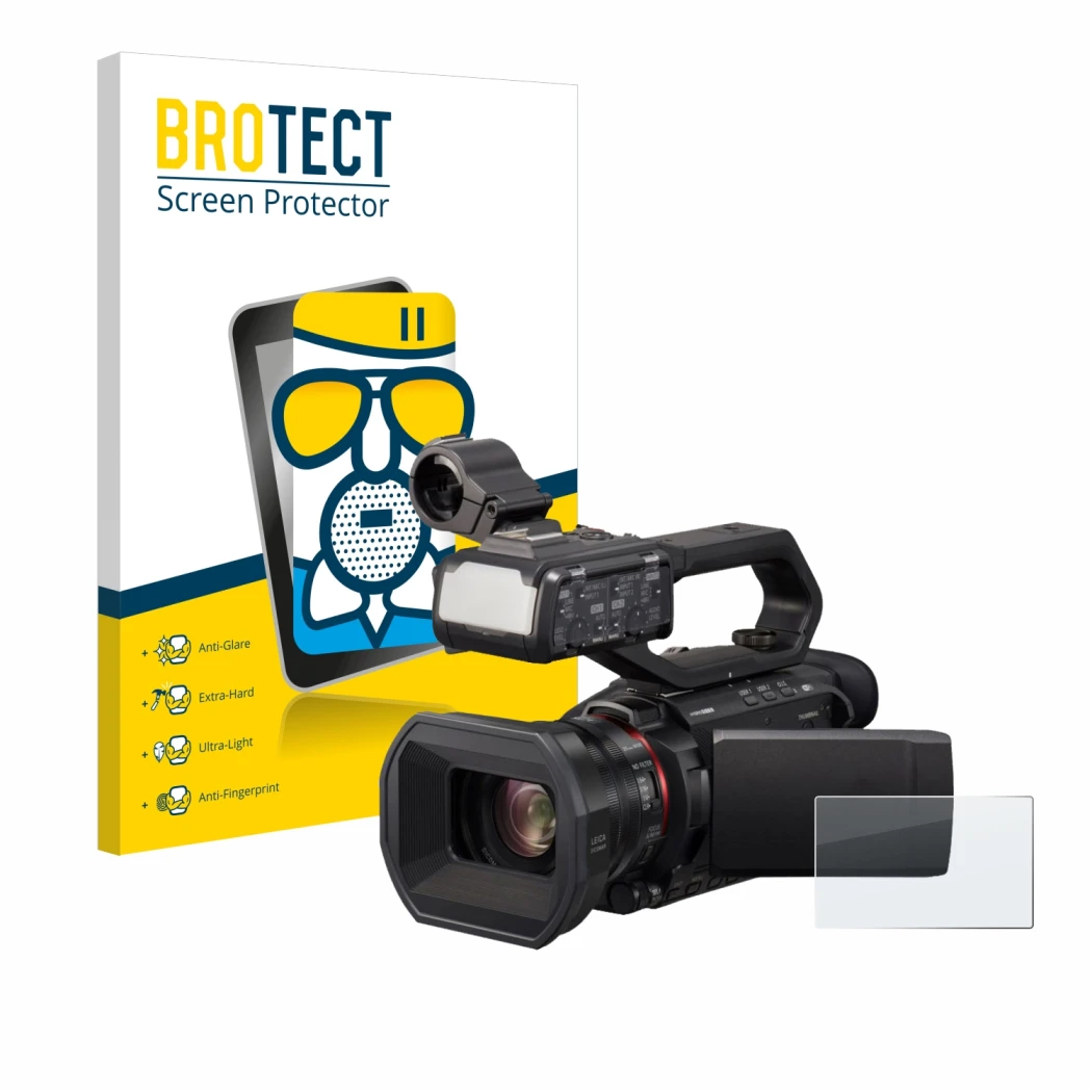 Parte frontale di una confezione del prodotto con il logo del marchio BROTECT. Accanto è raffigurato il dispositivo Panasonic 