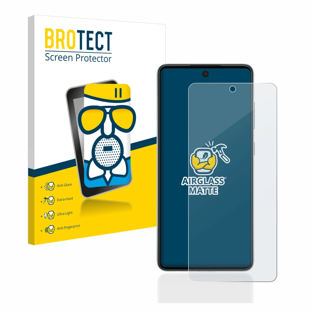 Parte frontale di una confezione del prodotto con il logo del marchio BROTECT. Accanto è raffigurato il dispositivo Samsung Ga