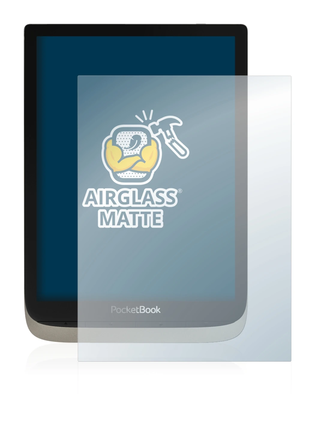 Immagine del dispositivo PocketBook InkPad Color con un'ampia varietà di protezioni per lo schermo.