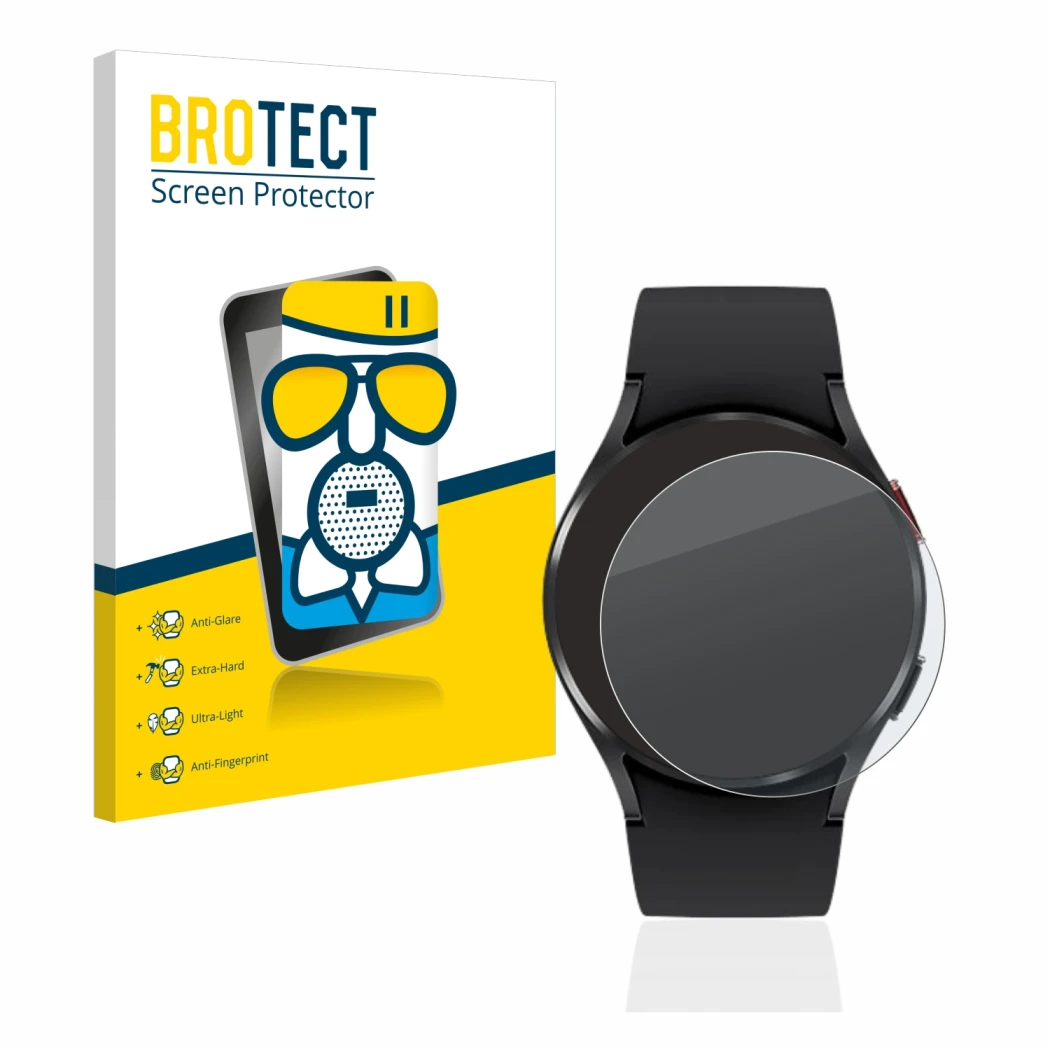 Parte frontale di una confezione del prodotto con il logo del marchio BROTECT. Accanto è raffigurato il dispositivo Samsung Ga