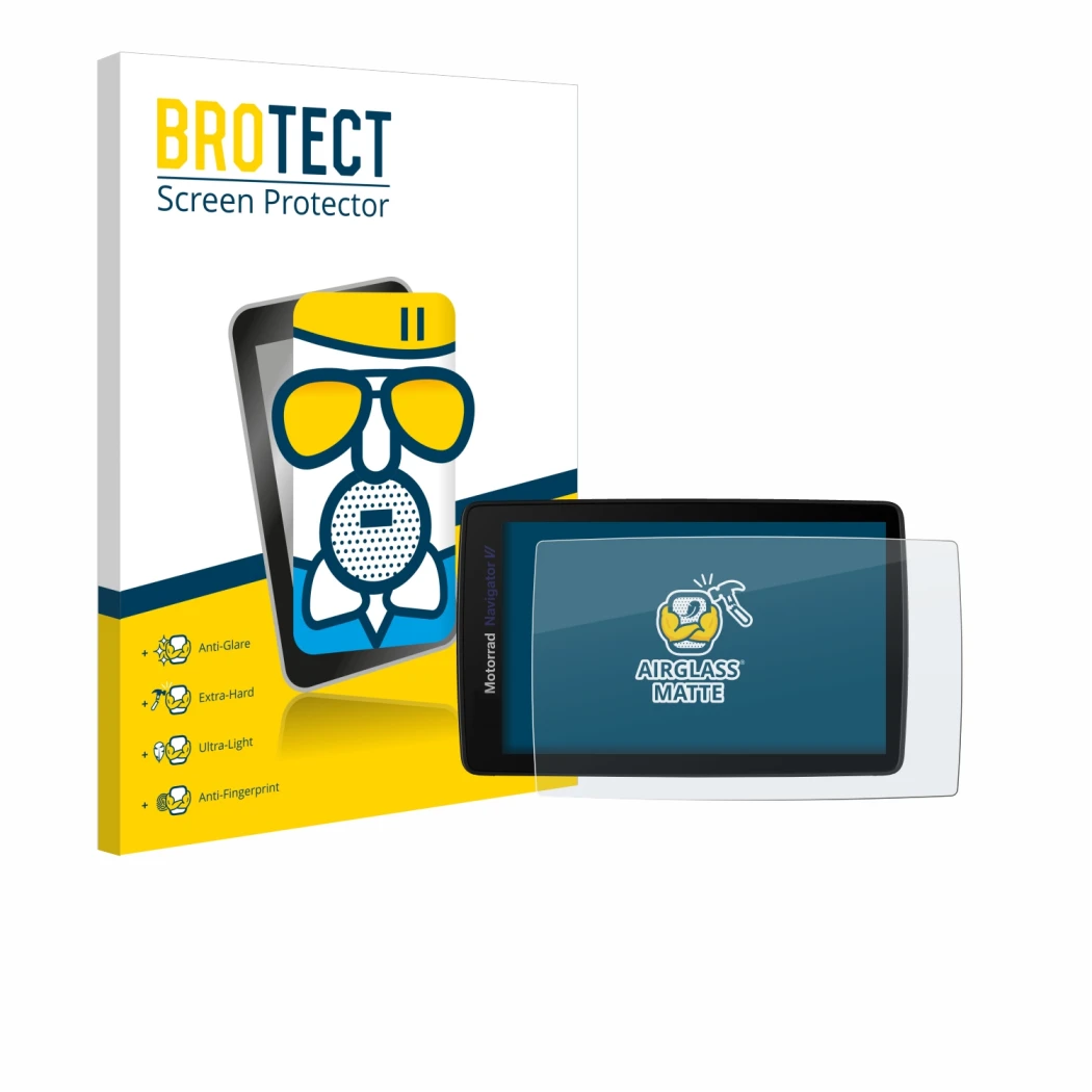 Parte frontale di una confezione del prodotto con il logo del marchio BROTECT. Accanto è raffigurato il dispositivo BMW Naviga