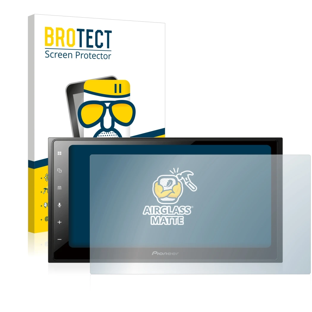 Parte frontale di una confezione del prodotto con il logo del marchio BROTECT. Accanto è raffigurato il dispositivo Pioneer SP