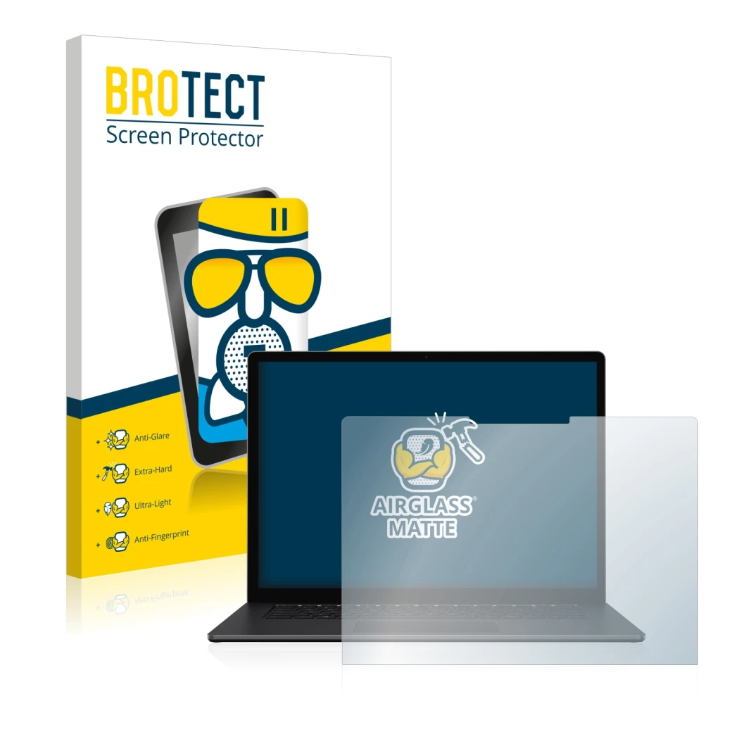 Parte frontale di una confezione del prodotto con il logo del marchio BROTECT. Accanto è raffigurato il dispositivo Microsoft 