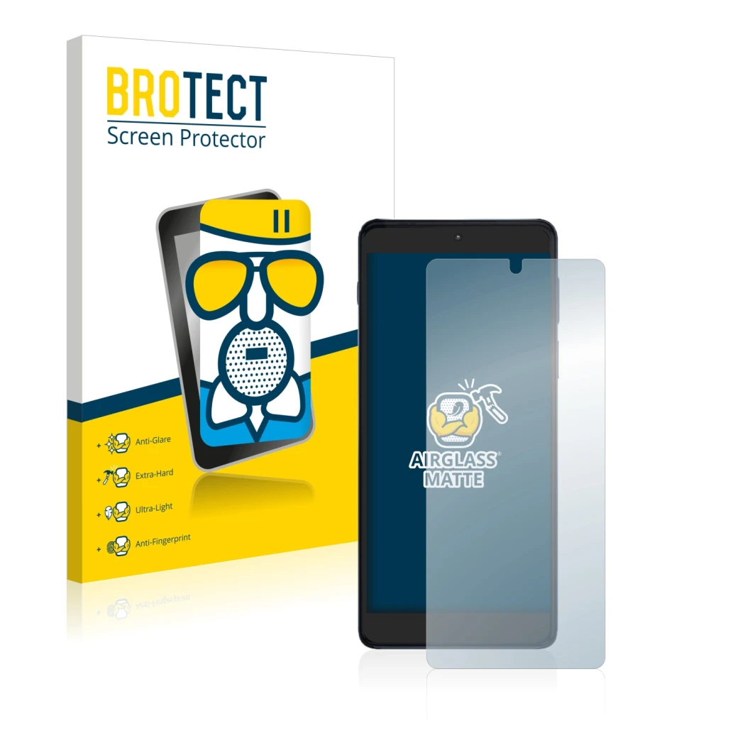 Parte frontale di una confezione del prodotto con il logo del marchio BROTECT. Accanto è raffigurato il dispositivo Motorola E