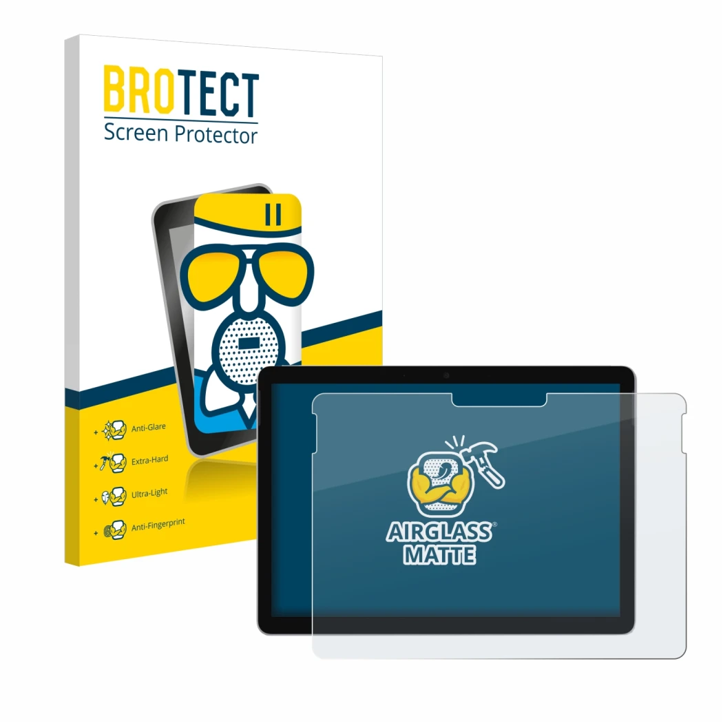 Parte frontale di una confezione del prodotto con il logo del marchio BROTECT. Accanto è raffigurato il dispositivo Microsoft 