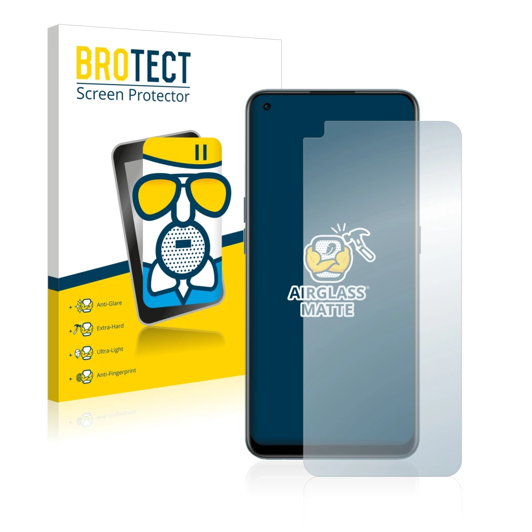 Parte frontale di una confezione del prodotto con il logo del marchio BROTECT. Accanto è raffigurato il dispositivo OnePlus No