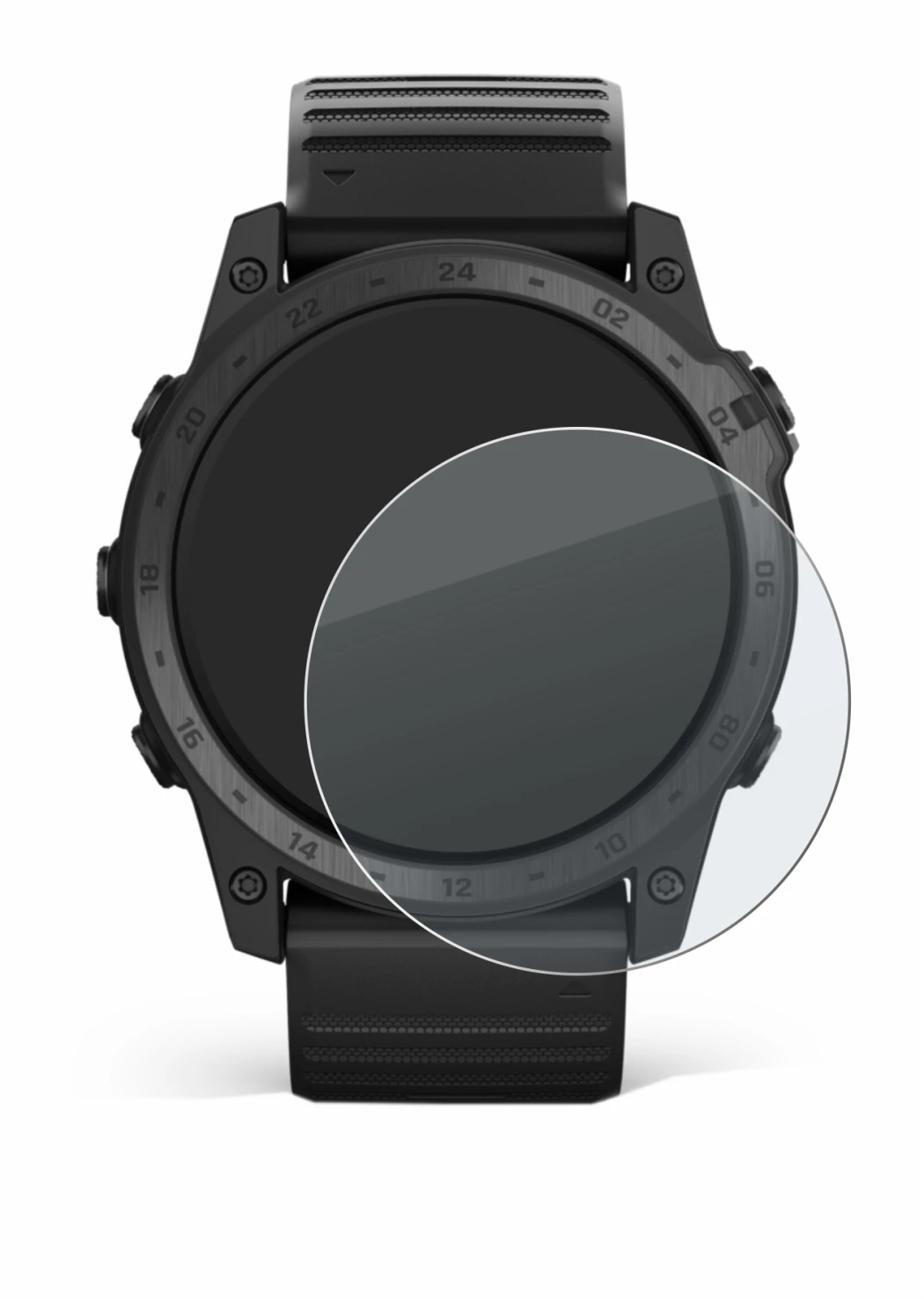 Immagine del dispositivo Garmin Tactix 7 Pro con un'ampia varietà di protezioni per lo schermo.