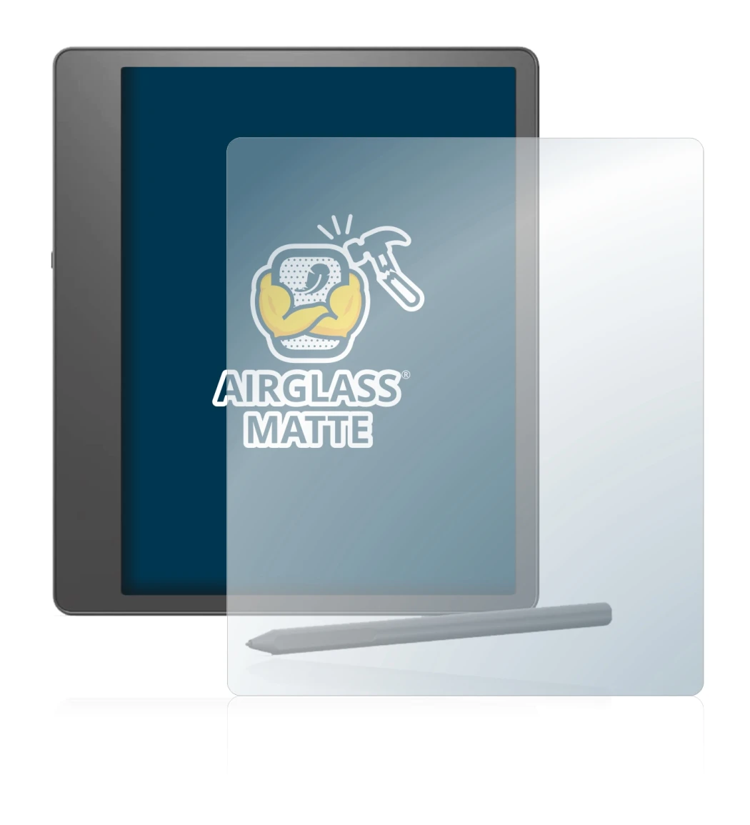 Immagine del dispositivo Amazon Kindle Scribe con un'ampia varietà di protezioni per lo schermo.