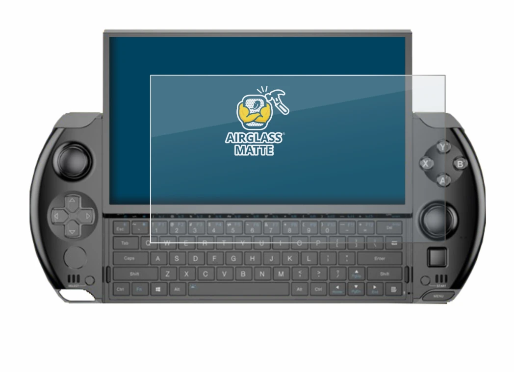 Immagine del dispositivo GPD Win 4 con un'ampia varietà di protezioni per lo schermo.