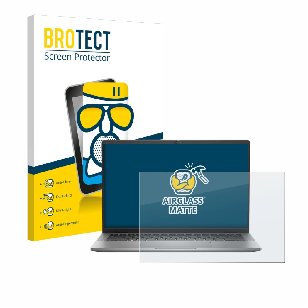 Parte frontale di una confezione del prodotto con il logo del marchio BROTECT. Accanto è raffigurato il dispositivo Dell Latit