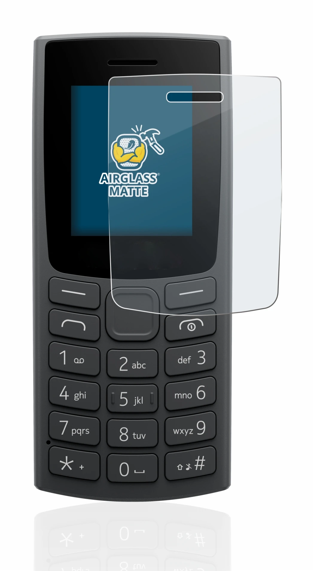 Immagine del dispositivo Nokia 105 (2023) con un'ampia varietà di protezioni per lo schermo.