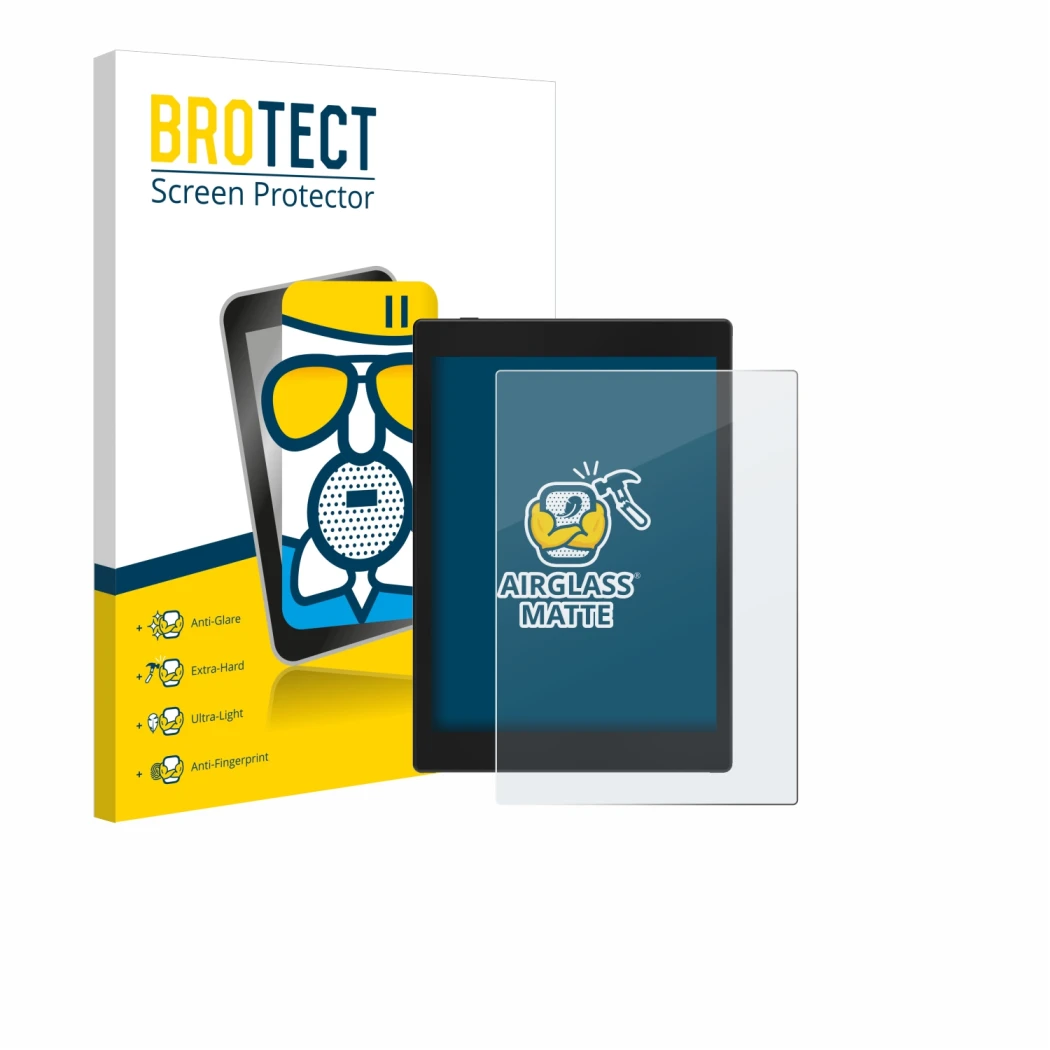 Parte frontale di una confezione del prodotto con il logo del marchio BROTECT. Accanto è raffigurato il dispositivo Boox Tab M