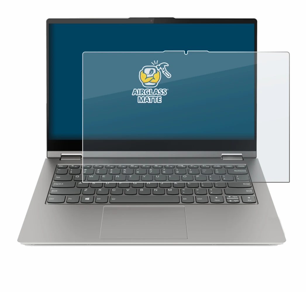 Immagine del dispositivo Lenovo ThinkBook 14s Yoga G3 con un'ampia varietà di protezioni per lo schermo.