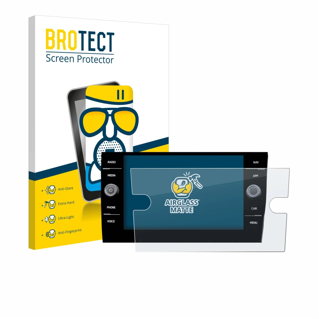 Parte frontale di una confezione del prodotto con il logo del marchio BROTECT. Accanto è raffigurato il dispositivo Volkswagen