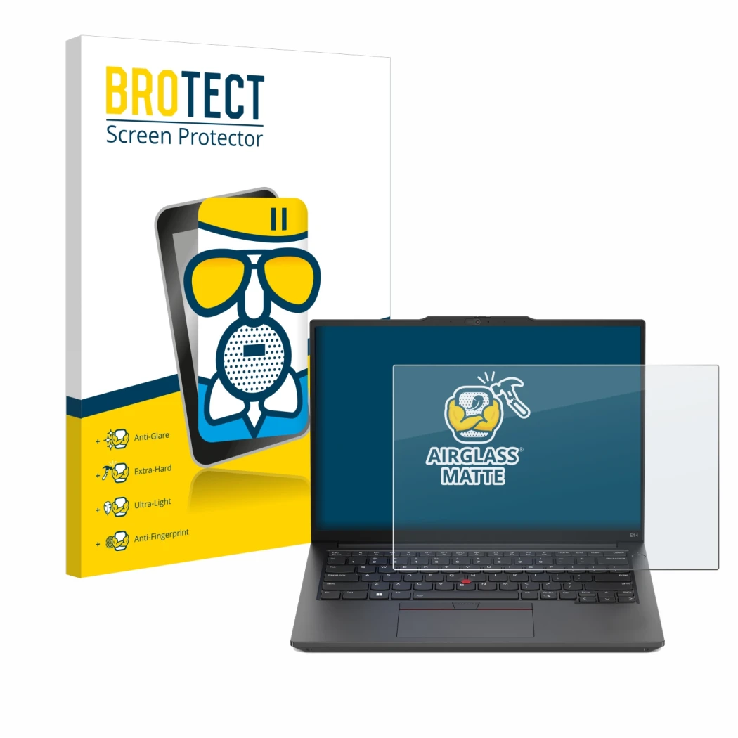 Parte frontale di una confezione del prodotto con il logo del marchio BROTECT. Accanto è raffigurato il dispositivo Lenovo Thi